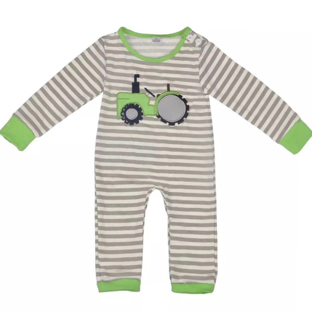 NEW BOYS Striped Tractor Romper